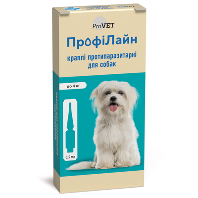 Краплі на холку для собак ProVET «ПрофіЛайн» до 4 кг, 4 піпетки (від зовнішніх паразитів) - masterzoo.ua