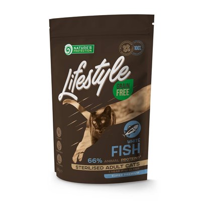Сухой корм для кошек Nature's Protection Lifestyle Sterilised Grain Free 400 г - белая рыба - masterzoo.ua