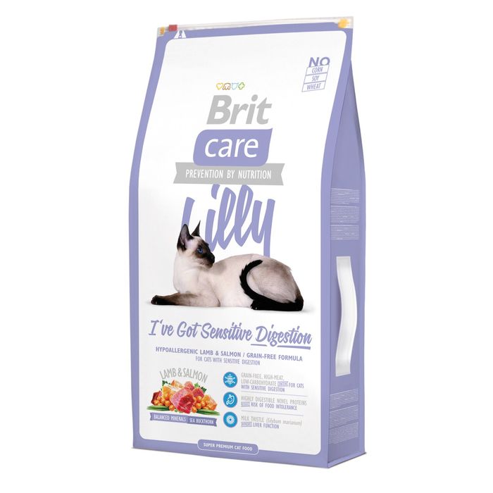 Сухой корм для кошек с чувствительным пищеварением Brit Care Cat Lilly I have Sensitive Digestion 7 кг (ягненок и лосось) - masterzoo.ua