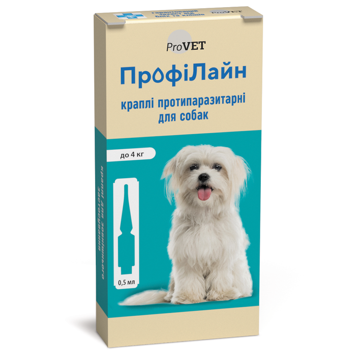 Капли на холку для собак ProVET «ПрофиЛайн» до 4 кг, 4 пипетки (от внешних паразитов) - masterzoo.ua