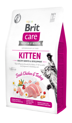 Сухий корм для кошенят Brit Care Cat GF Kitten HGrowth & Development 2 кг (курка і індичка) - masterzoo.ua