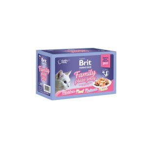 Набор влажного корма для котов Brit Premium Delicate Fillets in Jelly Family Plate 12 шт x 85 г - ассорти - masterzoo.ua