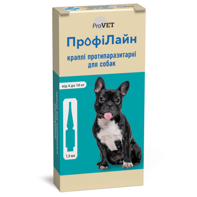 Капли на холку для собак ProVET «ПрофиЛайн» от 4 до 10 кг, 4 пипетки (от внешних паразитов) - masterzoo.ua