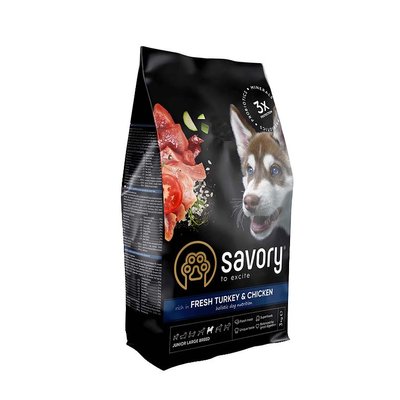 Сухий корм для цуценят великих порід Savory 3 кг (індичка та курка) - masterzoo.ua