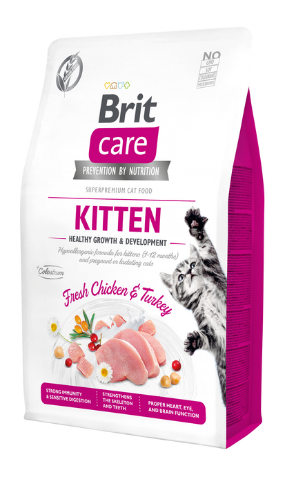 Сухий корм для кошенят Brit Care Cat GF Kitten HGrowth & Development 2 кг (курка і індичка) - masterzoo.ua