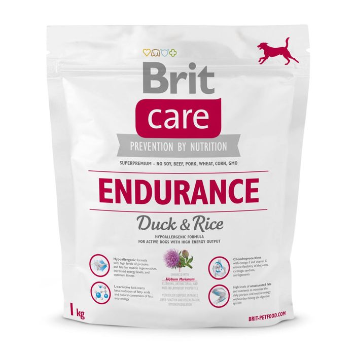 Сухий корм для активних собак всіх порід Brit Care Endurance 1 кг (качка та рис) - masterzoo.ua