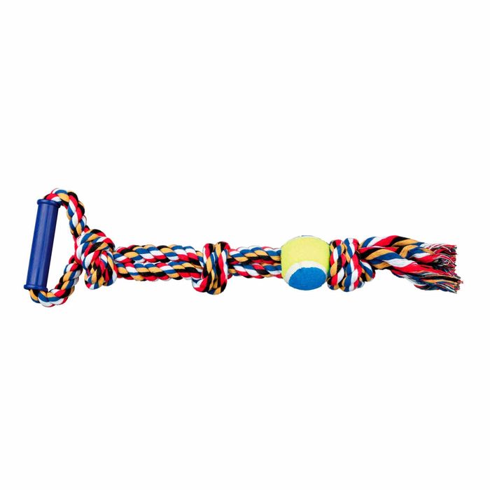 Игрушка для собак Trixie Канат плетёный с ручкой и мячом 50 см, d=6 см (текстиль, цвета в ассортименте) - masterzoo.ua