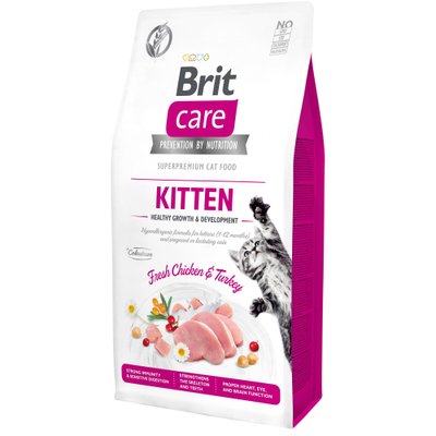 Сухий корм для кошенят Brit Care Cat GF Kitten HGrowth & Development 7 кг (курка і індичка) - masterzoo.ua