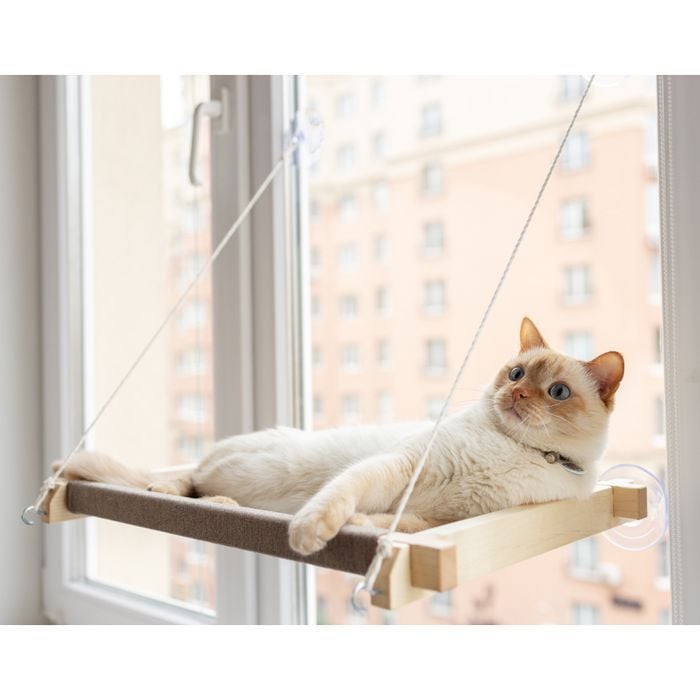 Гамак на вікно для котів PetJoy 54x35x3,5 см - бежево-білий - masterzoo.ua