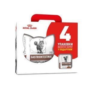 Набор сухого и влажного корма для кошек Royal Canin Gastrointestinal Moderate Calorie 2 кг + 4 шт х 85 г - masterzoo.ua
