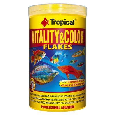 Сухой корм для аквариумных рыб Tropical в хлопьях «Vitality & Color Flakes» 1 л (для всех аквариумных рыб) - masterzoo.ua