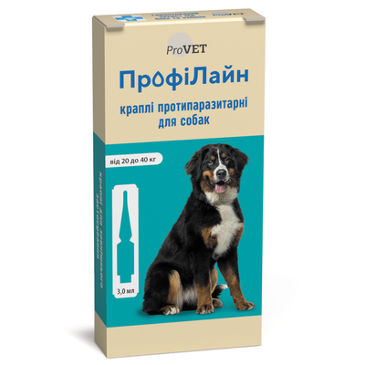 Капли на холку для собак ProVET «ПрофиЛайн» от 20 до 40 кг, 4 пипетки (от внешних паразитов) - masterzoo.ua