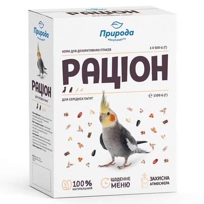 Корм для средних попугаев Природа «Рацион» 1,5 кг - masterzoo.ua