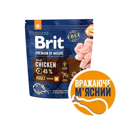 Сухий корм для собак Brit Premium Dog Adult M 1 кг - курка - masterzoo.ua