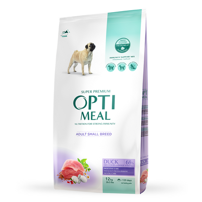 Сухий повнораціонний корм для дорослих собак дрібних порід Optimeal 12 кг (качка) - masterzoo.ua