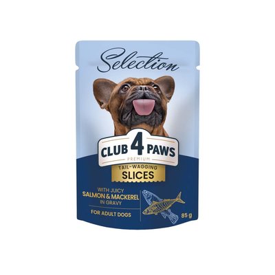 Вологий корм для дорослих собак малих порід собак Club 4 Paws Premium Selection pouch 85 г (лосось та макрель) - masterzoo.ua
