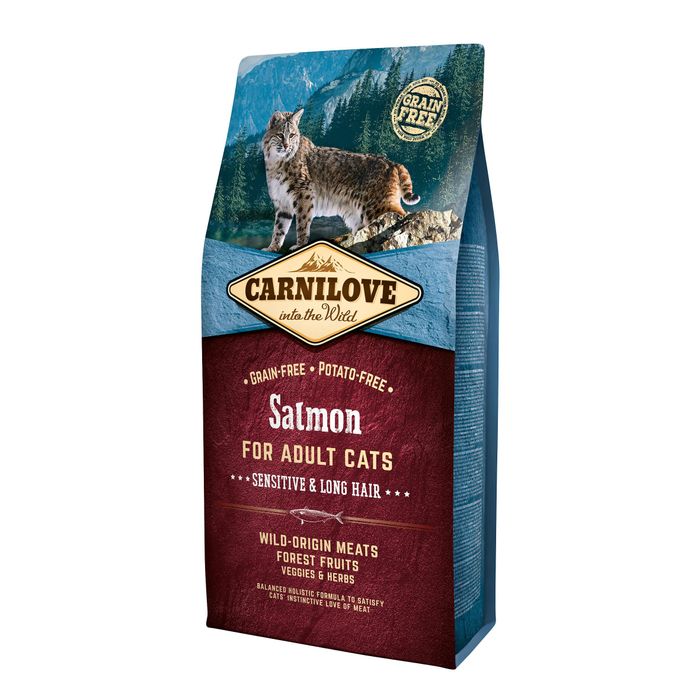 Сухой корм для кошек с чувствительным пищеварением Carnilove Cat Salmon - Sensitive & Long Hair 6 кг (лосось) - masterzoo.ua
