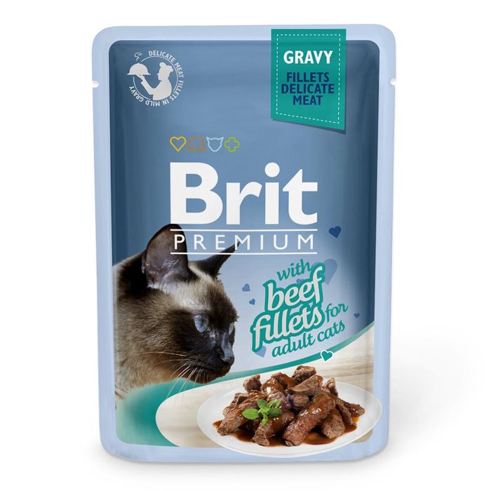 Влажный корм для кошек Brit Premium Cat Beef Fillets Gravy pouch 85 г (филе говядины в соусе) - masterzoo.ua