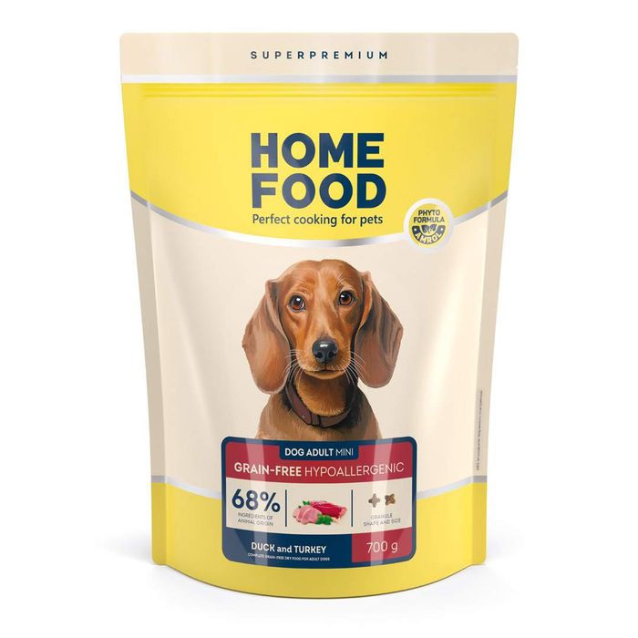 Сухий корм для собак Home Food Grain Free Hypoallergenic Adult Mini 700 г - качка та індичка - masterzoo.ua