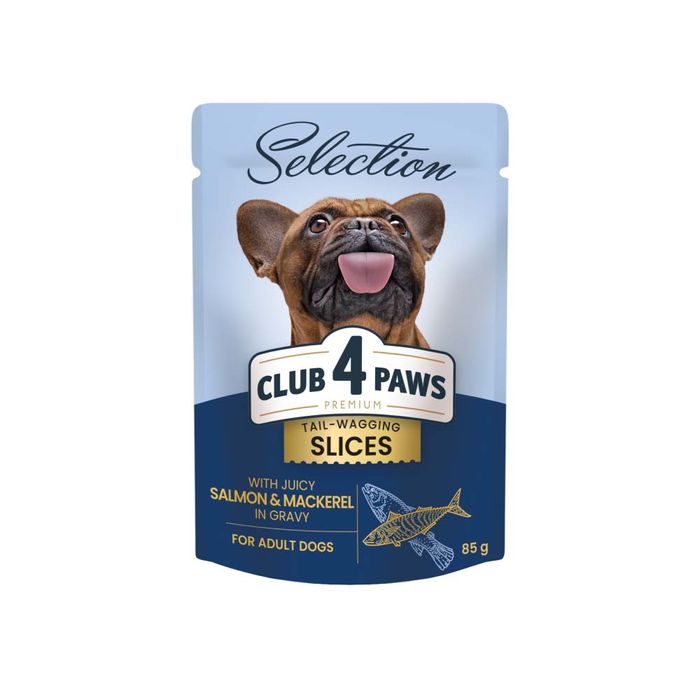 Вологий корм для дорослих собак малих порід собак Club 4 Paws Premium Selection pouch 85 г (лосось та макрель) - masterzoo.ua