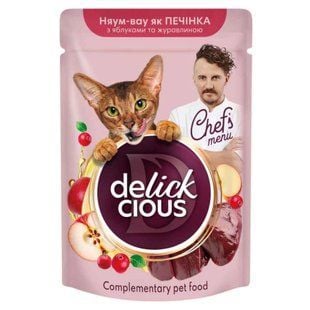 Влажный корм для кошек Delickcious Chef's Menu 85 г - печень, яблоки и клюква - masterzoo.ua