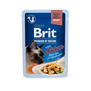 Вологий корм для котів Brit Premium Delicate Fillets in Gravy Chicken for Sterilised pouch 85 г - філе курки в соусі - masterzoo.ua