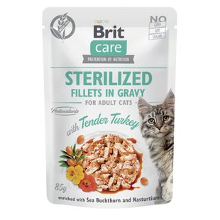 Вологий корм для котів Brit Care Cat Sterilized pouch 85 г - індичка - masterzoo.ua