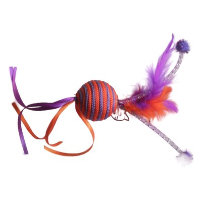 Игрушка для кошек MasterZoo Мяч с веревочками и перьями 27 см - ассортимент цветов - masterzoo.ua