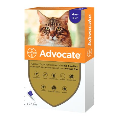 Капли на холку для котов Elanco Bayer Advocate от 4 до 8 кг, 1 пипетка - masterzoo.ua