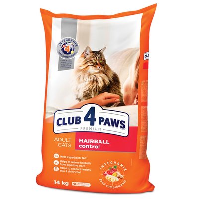 Сухий корм для дорослих котів з ефектом виведення шерсті Club 4 Paws Premium 14 кг (курка) - masterzoo.ua