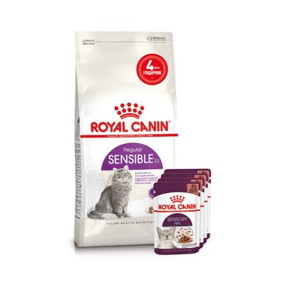 Набор корма для кошек Royal Canin Sensible 33, 2 кг + 4 pouch влажного корма - домашняя птица - masterzoo.ua
