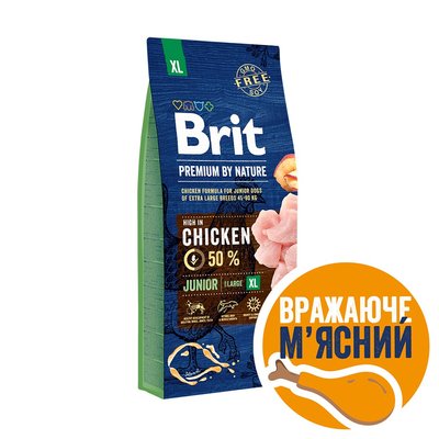Сухой корм для щенков и молодых собак гигантских пород (весом от 45 кг) Brit Premium Junior XL 15 кг (курица) - masterzoo.ua