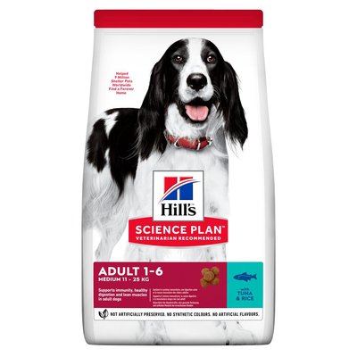 Сухий корм для дорослих собак середніх порід Hills Science Plan Adult Medium Breed 2,5 кг (тунець та рис) - masterzoo.ua