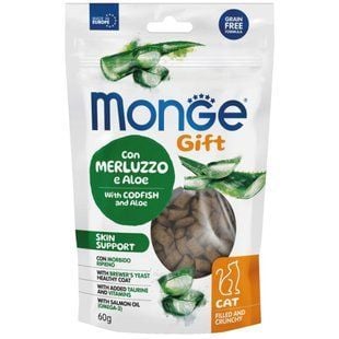 Ласощі для котів Monge Gift Skin Support 60 г - тріска та алое - masterzoo.ua