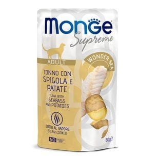 Влажный корм для кошек Monge Supreme Adult 80 г - тунец, сибас и картофель - masterzoo.ua