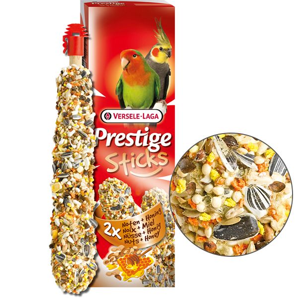 Лакомство для средних попугаев Versele-Laga «Prestige Sticks Big Parakeets Nuts & Honey» 140 г / 2 шт (орехи и мёд) - masterzoo.ua