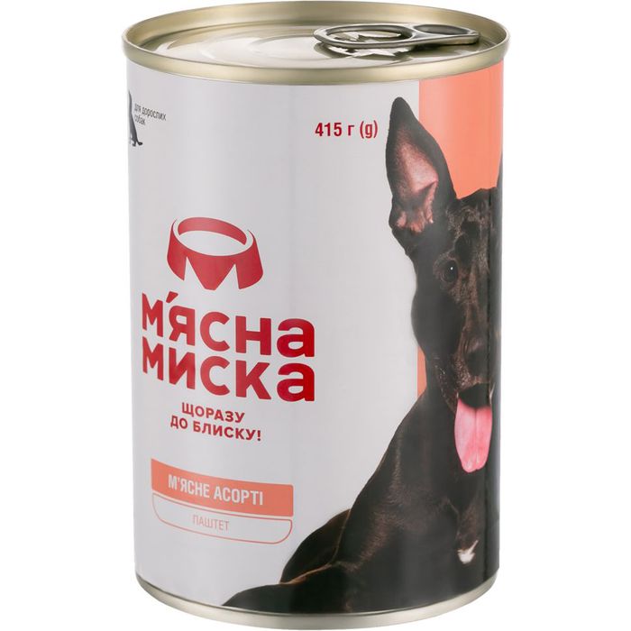 М'ясний паштет для дорослих собак М'ясна миска 415 г (м'ясне асорти) - masterzoo.ua