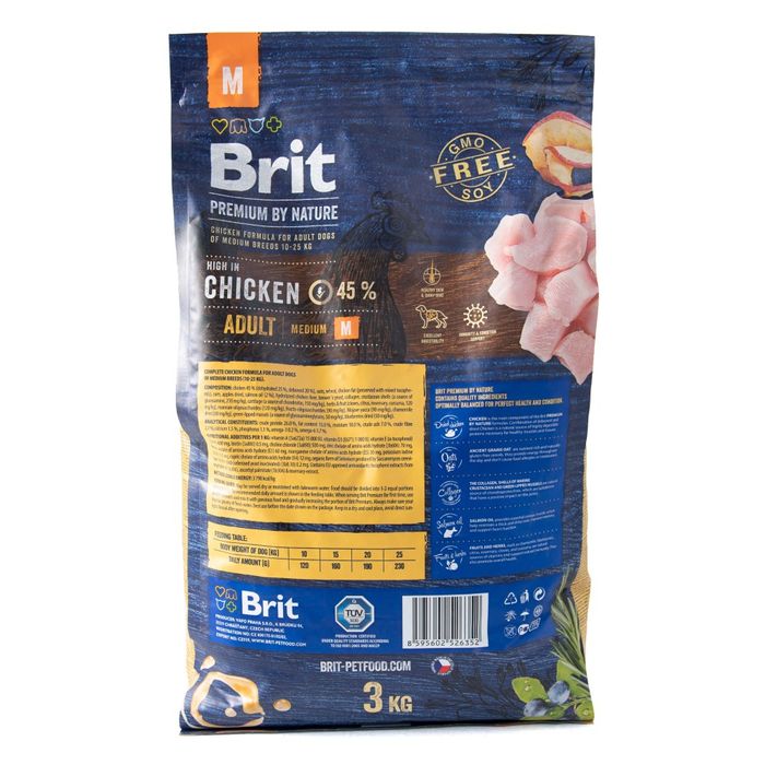 Сухой корм для собак Brit Premium Dog Adult M 3 кг - курица - masterzoo.ua