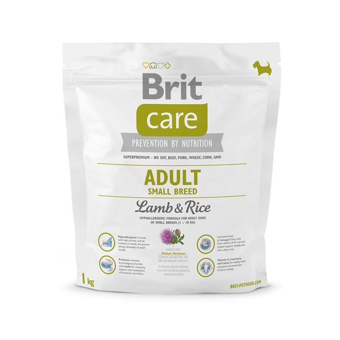 Сухий корм для дорослих собак дрібних порід (вагою до 10 кг) Brit Care Adult Small Breed Lamb & Rice 1 кг (ягня та рис) - masterzoo.ua