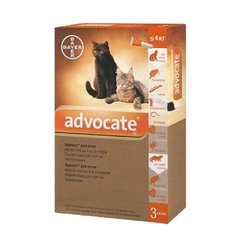 Краплі на холку для котів та тхорів Bayer «Advocate» (Адвокат) до 4 кг, 3 піпетки (від зовнішніх та внутрішніх паразитів) - rds - masterzoo.ua