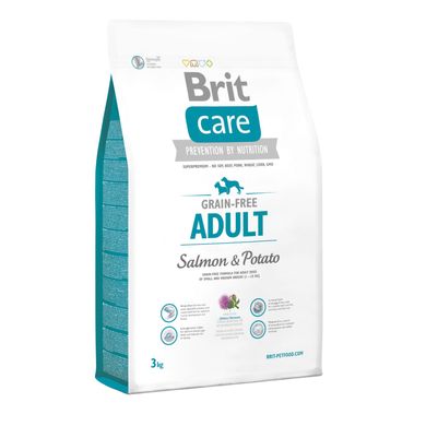 Сухий корм для дорослих собак дрібних та середніх порід (вагою до 25 кг) Brit Care GF Adult Salmon & Potato 3 кг (лосось) - masterzoo.ua