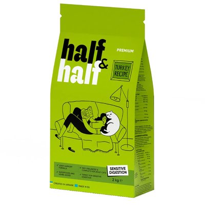 Сухий корм для котів Half&Half Sensitive Digestion 2 кг - індичка - masterzoo.ua