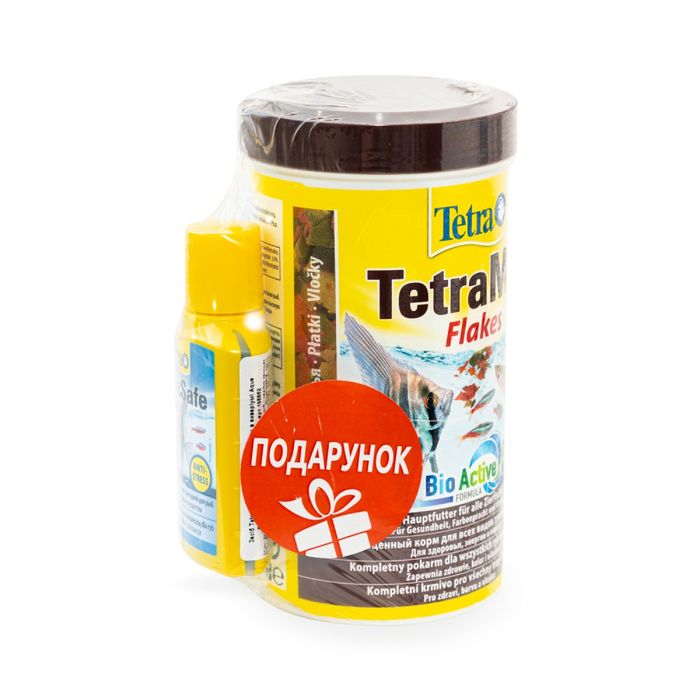 Набір сухий корм для акваріумних риб Tetra в пластівцях «TetraMin Flakes» 500 мл + подарунок Tetra Aqua Safe 50 мл - masterzoo.ua