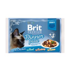 Влажный корм для кошек Brit Premium Cat Dinner Plate Fillets Gravy pouches 340 г (ассорти из 4 вкусов «Обеденная тарелка» в соусе) - masterzoo.ua