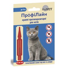 Краплі на холку для котів ProVET «ПрофіЛайн» до 4 кг, 1 піпетка (від зовнішніх паразитів) - masterzoo.ua