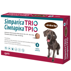 Жувальні таблетки для собак від бліх, кліщів та гельмінтів Сімпарика ТРІО від 40,1-60 кг, 3 таблетки (від зовнішніх та зовнішніх паразитів) - masterzoo.ua