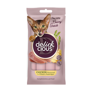 Ласощі для котів Delickcious Creamy Snack 4 шт х 15 г - курка, сир та спаржа - masterzoo.ua