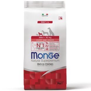 Сухой корм для щенков Monge Mini Puppy & Junior 3 кг - курица и рис - masterzoo.ua