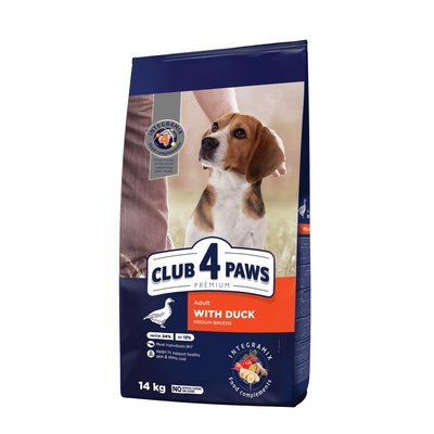 Сухой корм для взрослых собак средних пород Club 4 Paws Premium 14 кг (утка) - masterzoo.ua