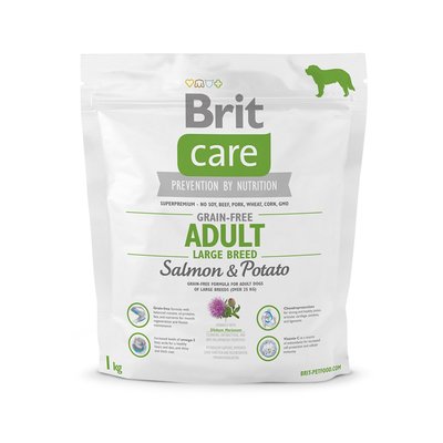 Сухий корм для дорослих собак великих порід (вагою від 25 до 45 кг) Brit Care GF Adult Large Breed Salmon & Potato 1 кг (лосось)